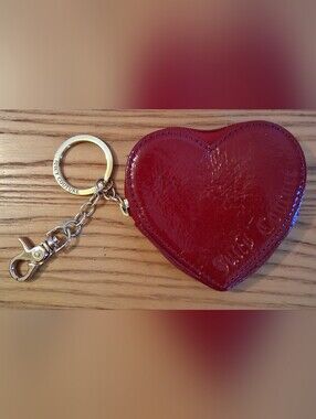 EUC RARE Y2K Juicy Couture Patent Maroon Heart Zip Coin Pouch Bag Charm Keychain